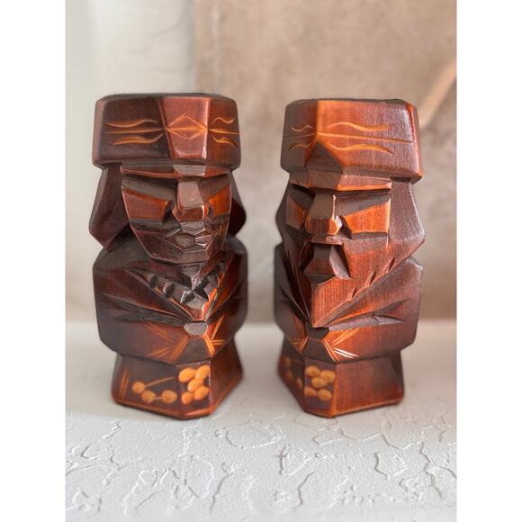 1970s Vintage Japanese Ainu Hand-Carved Wooden Statues (Set of 2) - Picture 1 of 12
